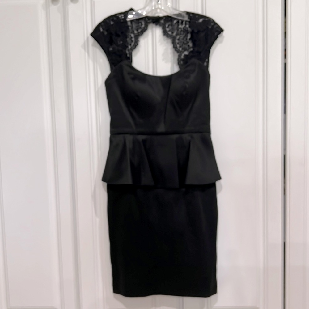 Peplum Waist Black Satin Dress